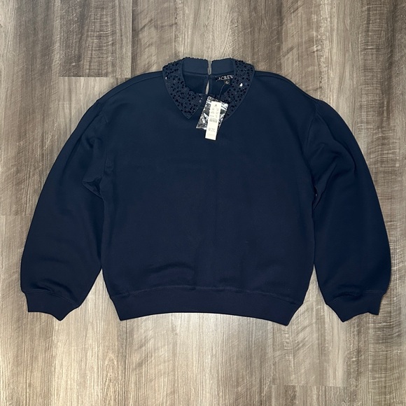 J. Crew Crewneck Sweatshirt with Crystal Embellished Collar - Medium - Picture 1 of 7